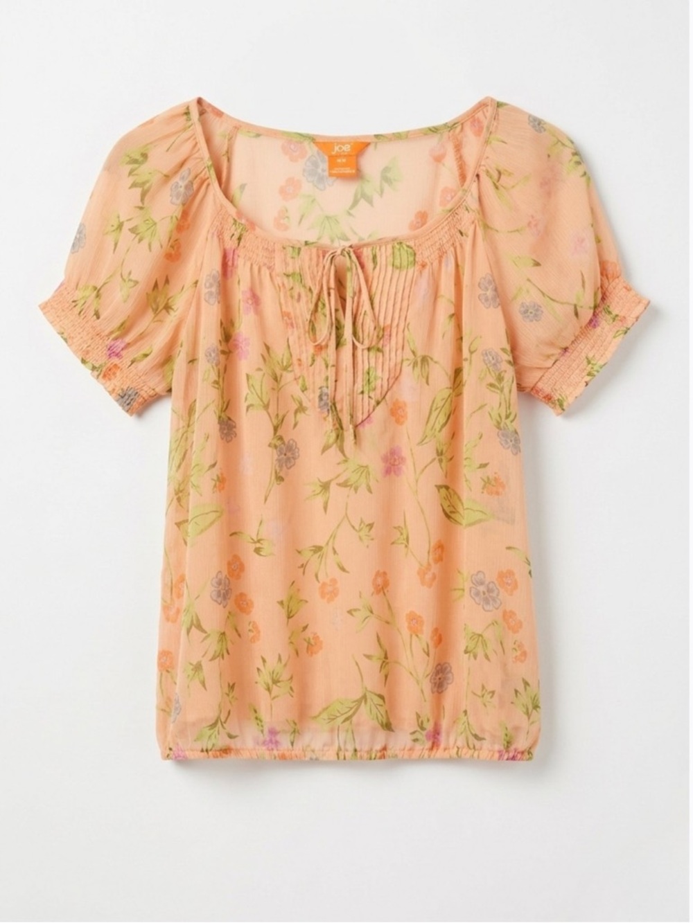 Joe Fresh Peach Floral Tie-Front Peasant Blouse